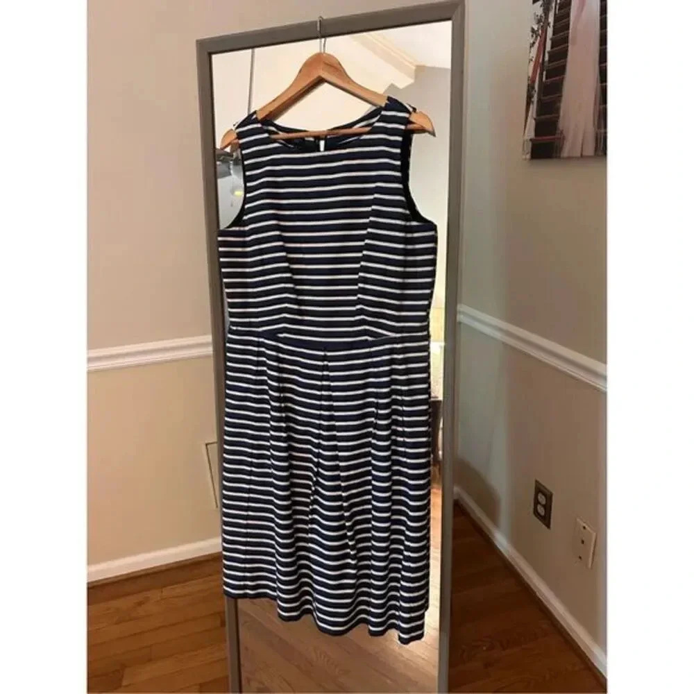 Talbots Navy Black Striped Cotton Dress Size 14